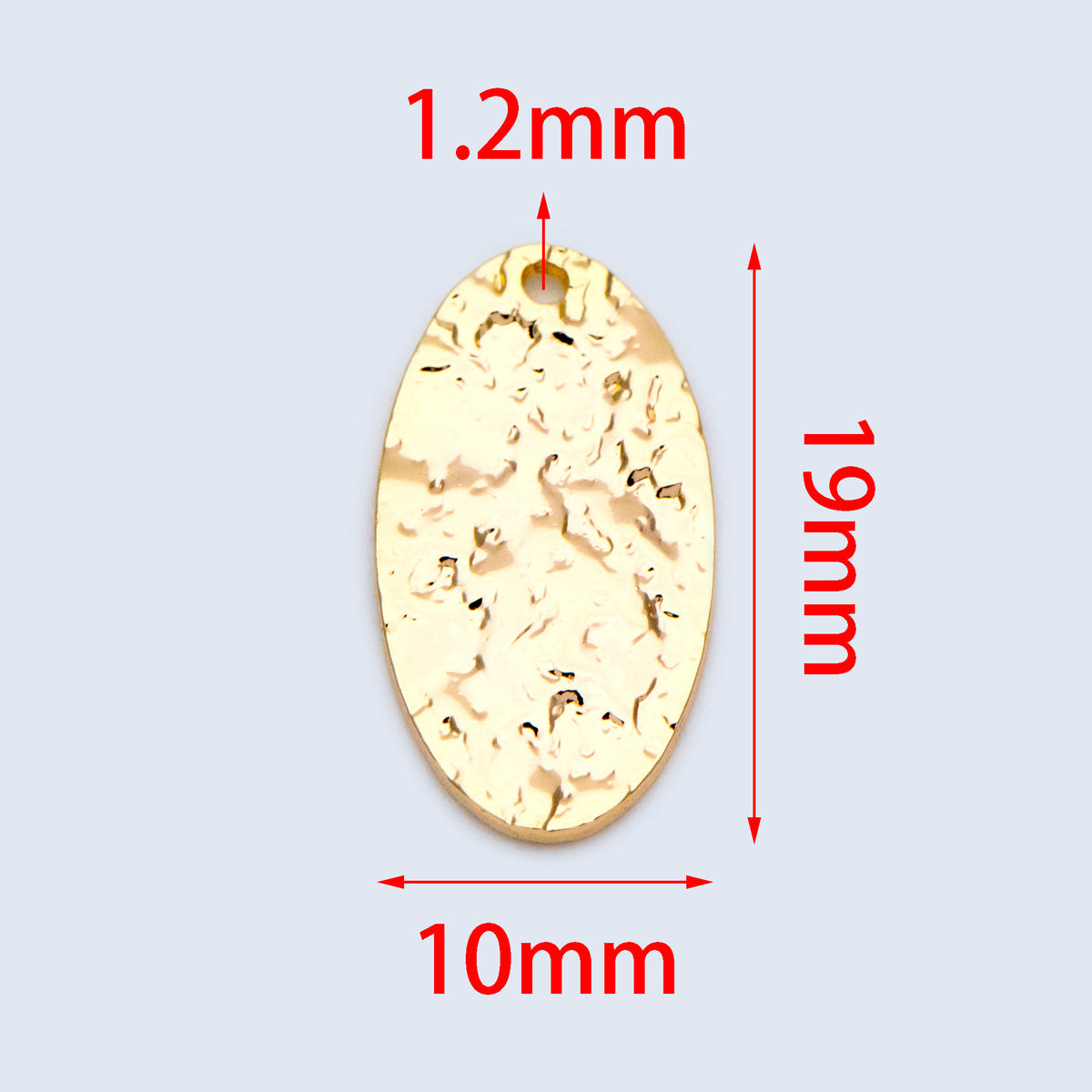 10pcs Gold Oval Disc Pendants 19x10mm, Gold plated Brass Geometric Hammered Charms (GB-1422-H)