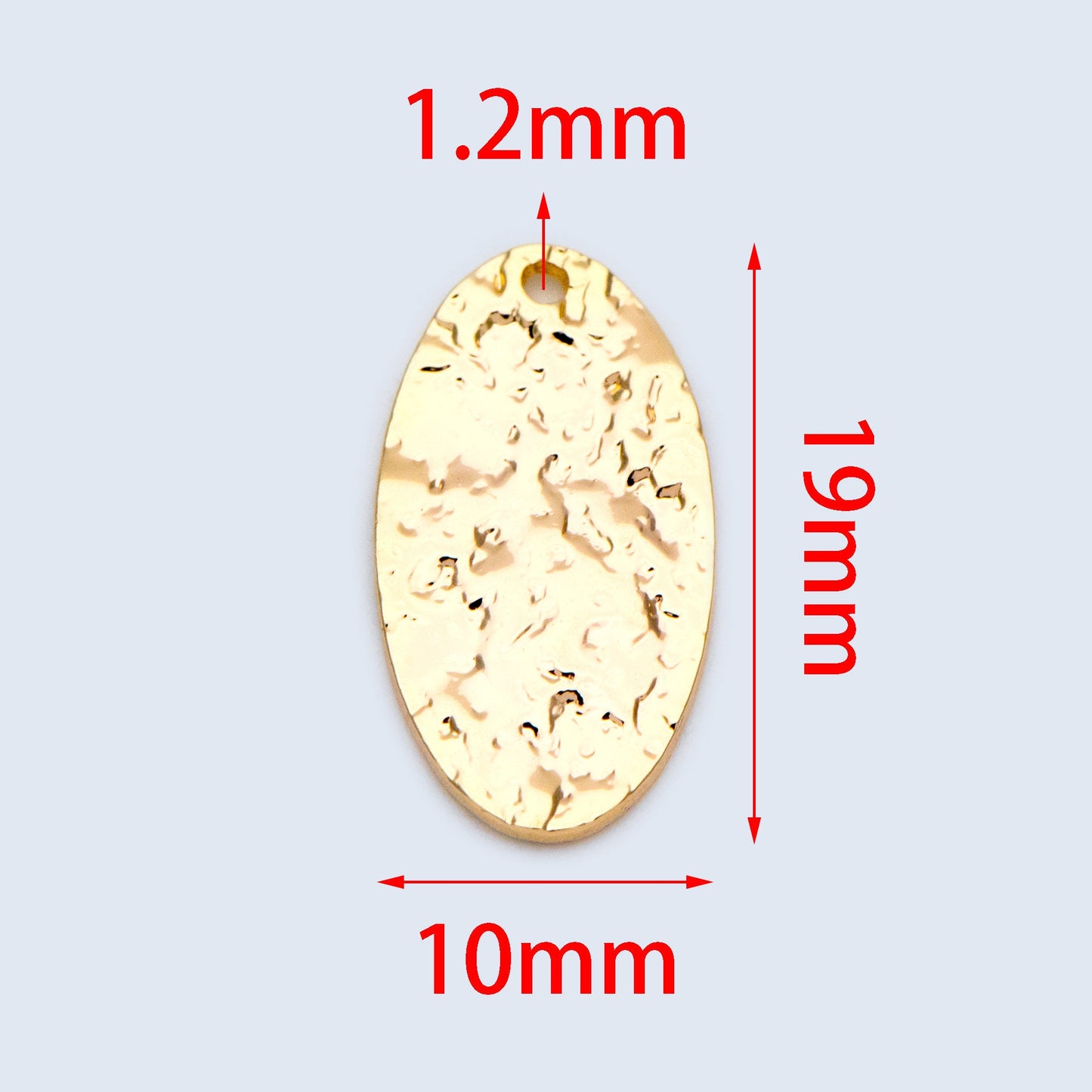 10pcs Gold Oval Disc Pendants 19x10mm, Gold plated Brass Geometric Hammered Charms (GB-1422-H)