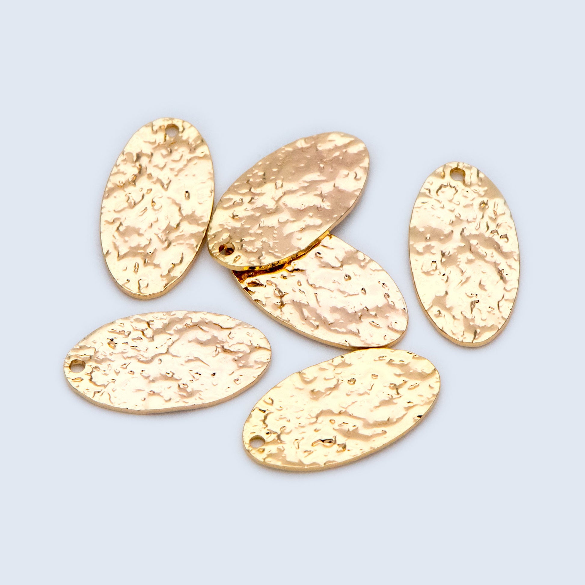 10pcs Gold Oval Disc Pendants 19x10mm, Gold plated Brass Geometric Hammered Charms (GB-1422-H)