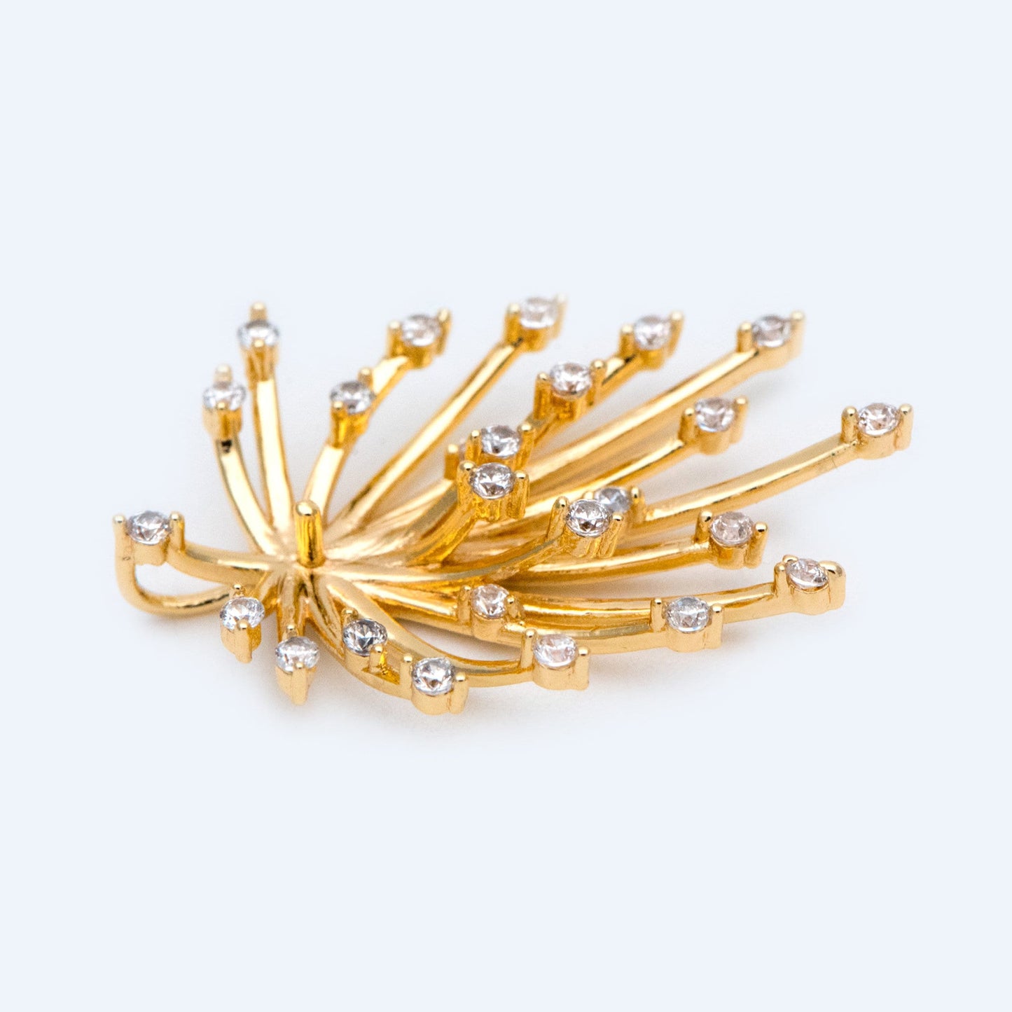 4pcs CZ Pave Gold/ Silver tone Fireworks Charm 27x14mm, DIY Pendant Drop Bail, Peg Pearl Findings, Pearl Setting (GB-1424)