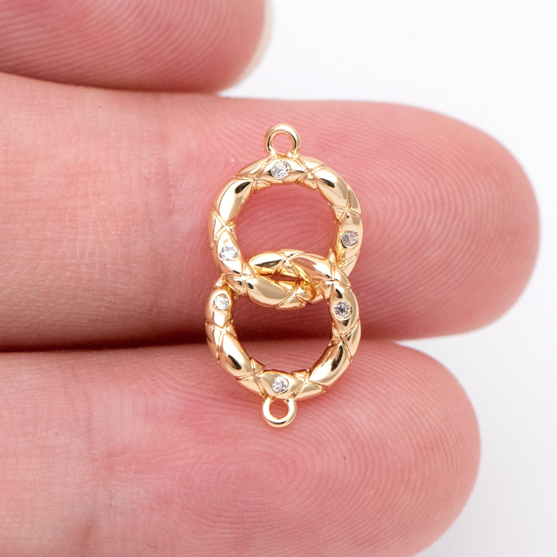 10pcs Micro Pave Chain Connector, Gold plated Brass Links with 2 Loops, CZ Rhinestone Pave Charm Pendants (GB-1428)