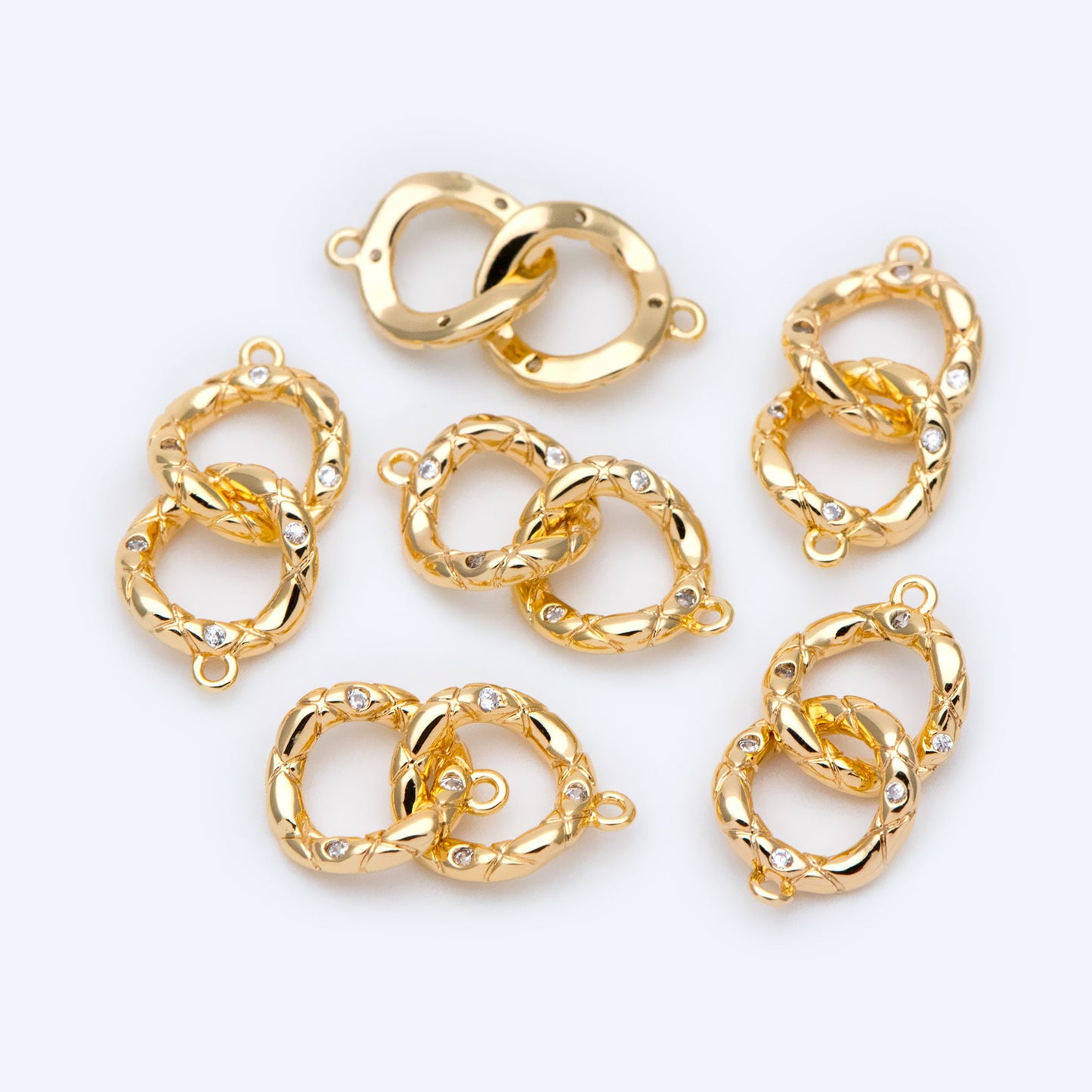 10pcs Micro Pave Chain Connector, Gold plated Brass Links with 2 Loops, CZ Rhinestone Pave Charm Pendants (GB-1428)