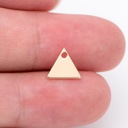 10pcs Gold plated Brass Triangle Charms 8.6mm, Geometric Triangle Disc Pendants (GB-1426)