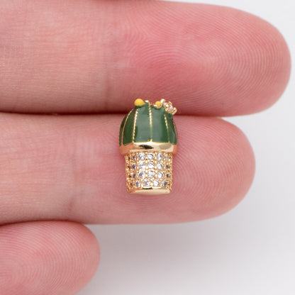 4pcs CZ Pave Enamel Cactus Stud Earrings, 18K Gold plated Brass, Cactus Ear Posts (#GB-1503)