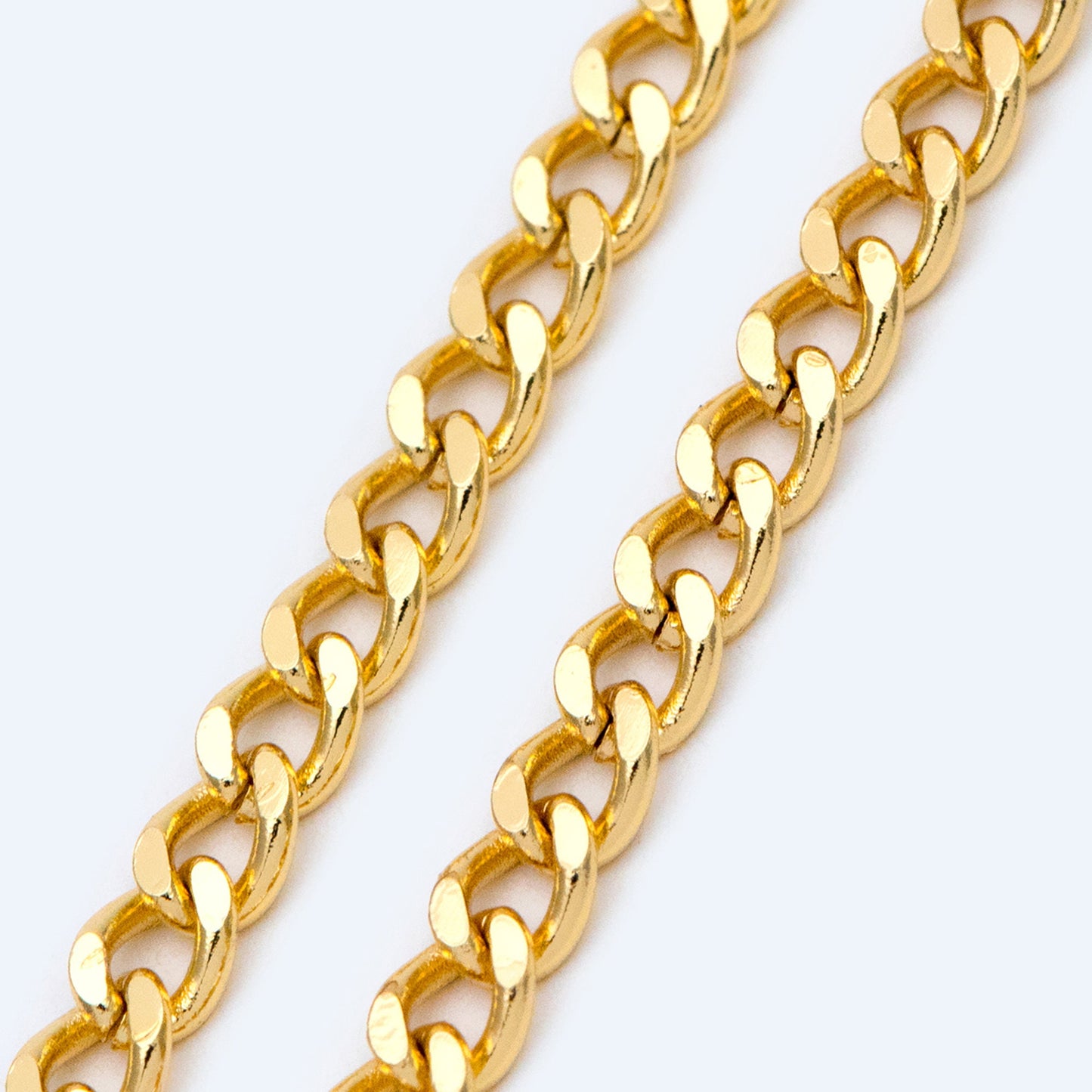 Gold/ Silver Tone Flat Curb Chain 4mm, 18K Gold/ Rhodium Plated Brass, Strong Curb Chain (#LK-429)/ 1 Meter=3.3 ft