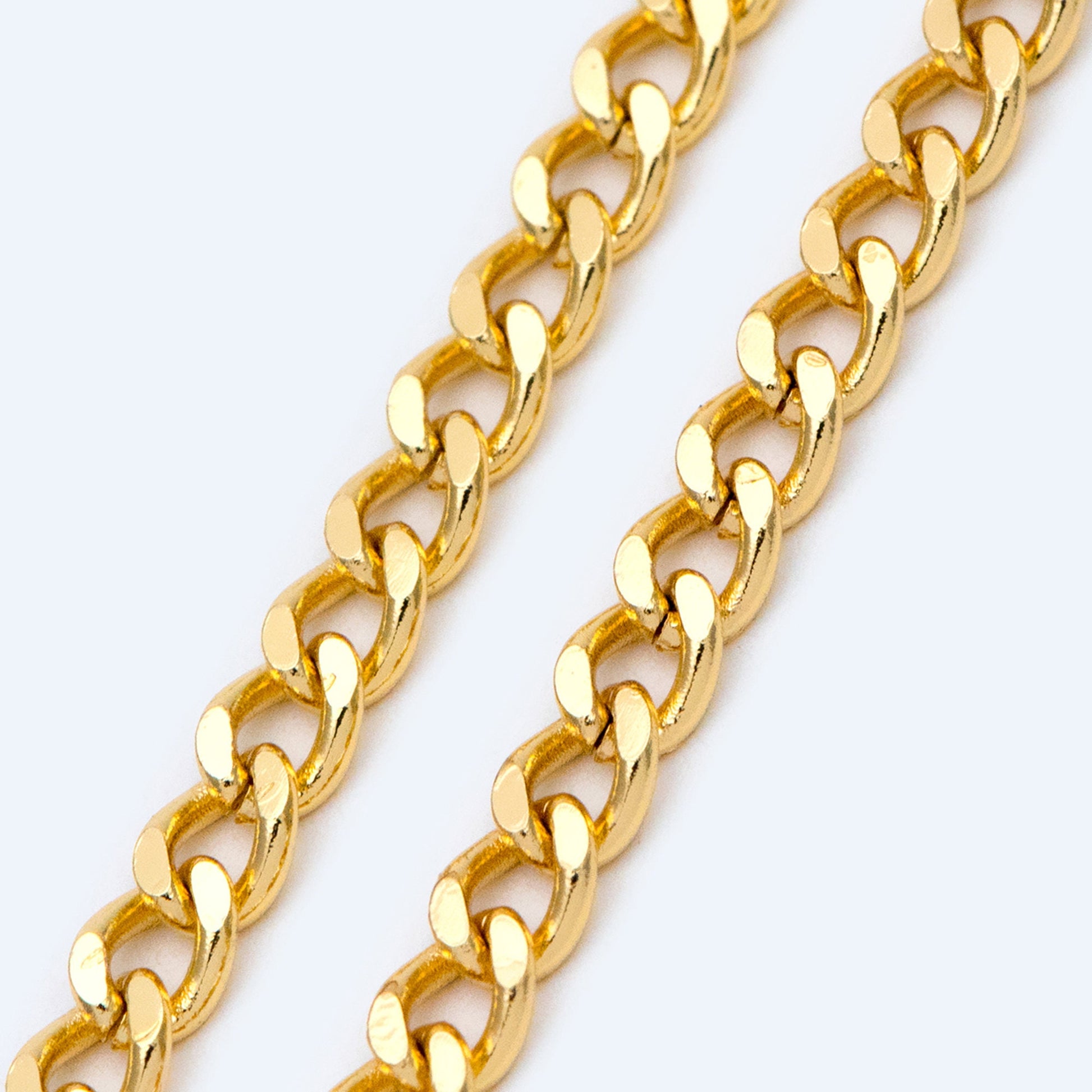 Gold/ Silver Tone Flat Curb Chain 4mm, 18K Gold/ Rhodium Plated Brass, Strong Curb Chain (#LK-429)/ 1 Meter=3.3 ft