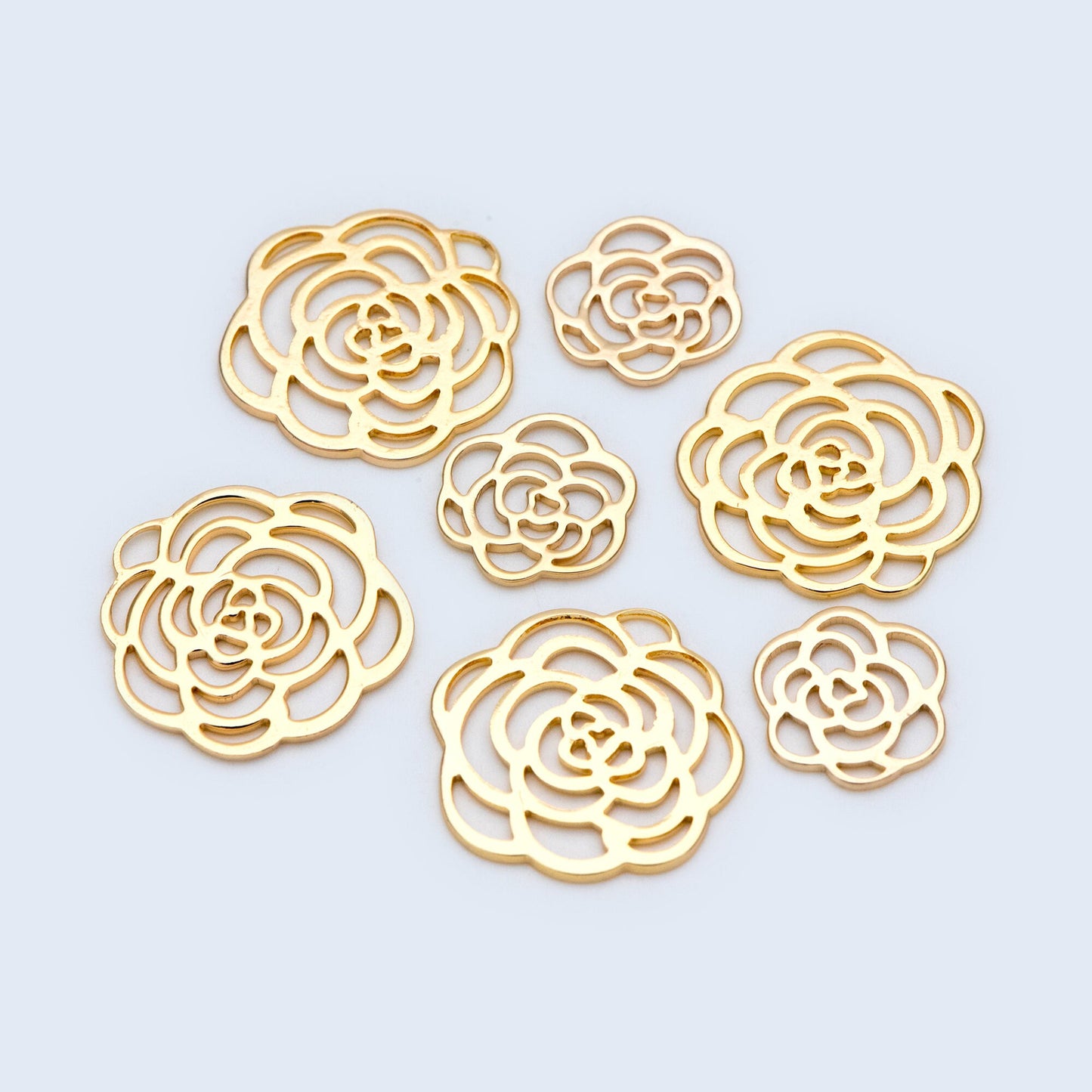 10pcs Gold Hollow Flower Charm Pendants 14/22mm, Real Gold plated Brass Connectors (GB-1487)