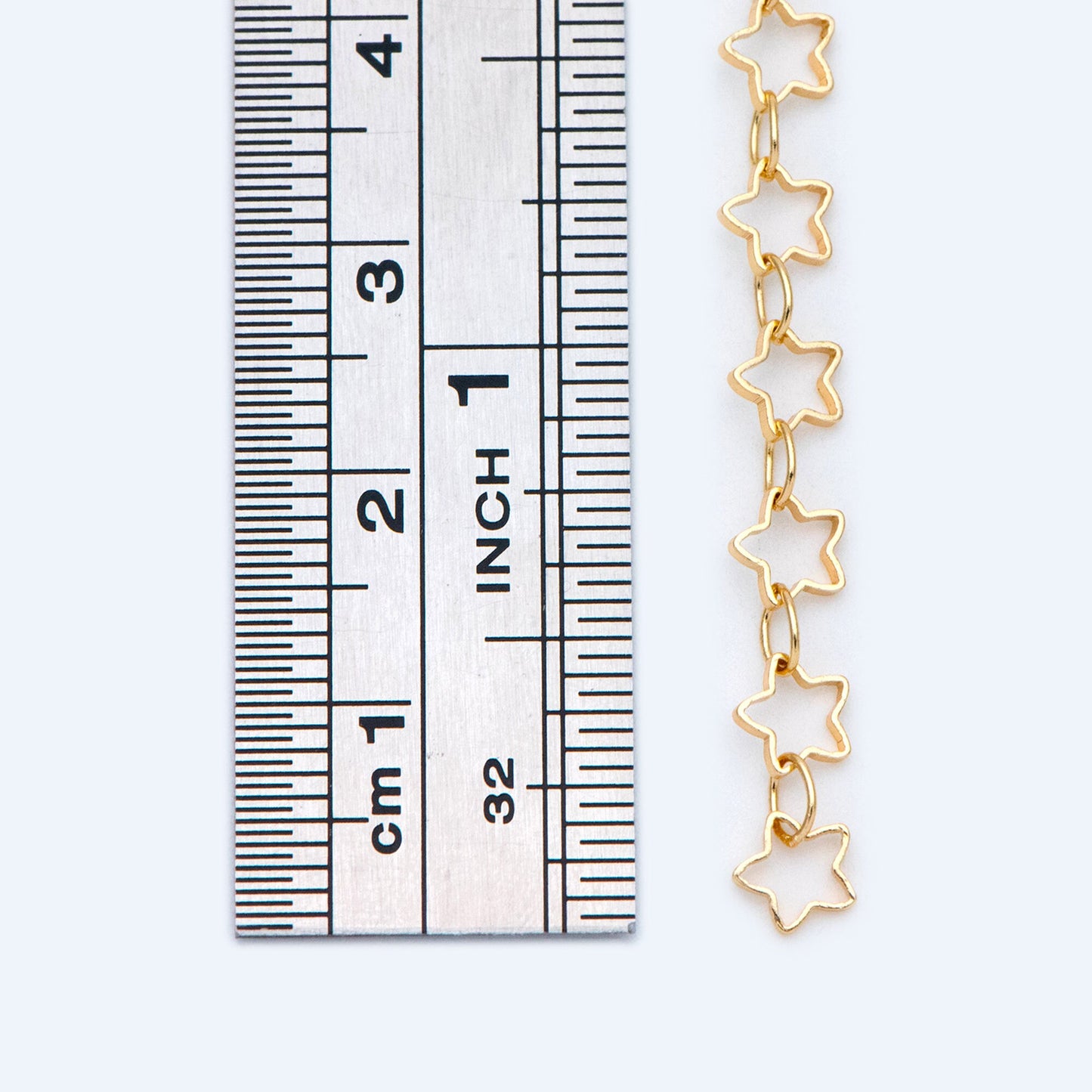 Gold/ Silver Tone Star Chain 5mm, Gold/ Rhodium plated Brass, Star Link Chains Wholesale (#LK-210)/ 1 Meter=3.3 ft
