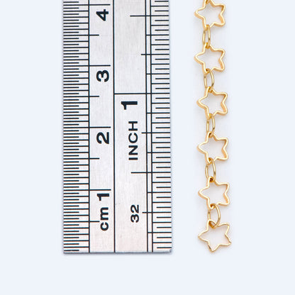 Gold/ Silver Tone Star Chain 5mm, Gold/ Rhodium plated Brass, Star Link Chains Wholesale (#LK-210)/ 1 Meter=3.3 ft