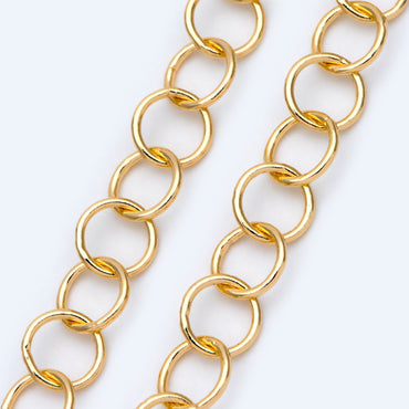 Gold/ Silver/ Rose Gold Round Loop Chain 8mm, 18K Real Gold/ Rhodium plated Brass, Circle Link Chains (#LK-413)/ 1 Meter=3.3ft