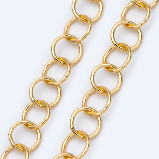 Gold/ Silver/ Rose Gold Round Loop Chain 8mm, 18K Real Gold/ Rhodium plated Brass, Circle Link Chains (#LK-413)/ 1 Meter=3.3ft