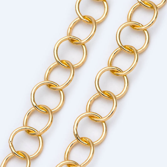 Gold/ Silver/ Rose Gold Round Loop Chain 8mm, 18K Real Gold/ Rhodium plated Brass, Circle Link Chains (#LK-413)/ 1 Meter=3.3ft