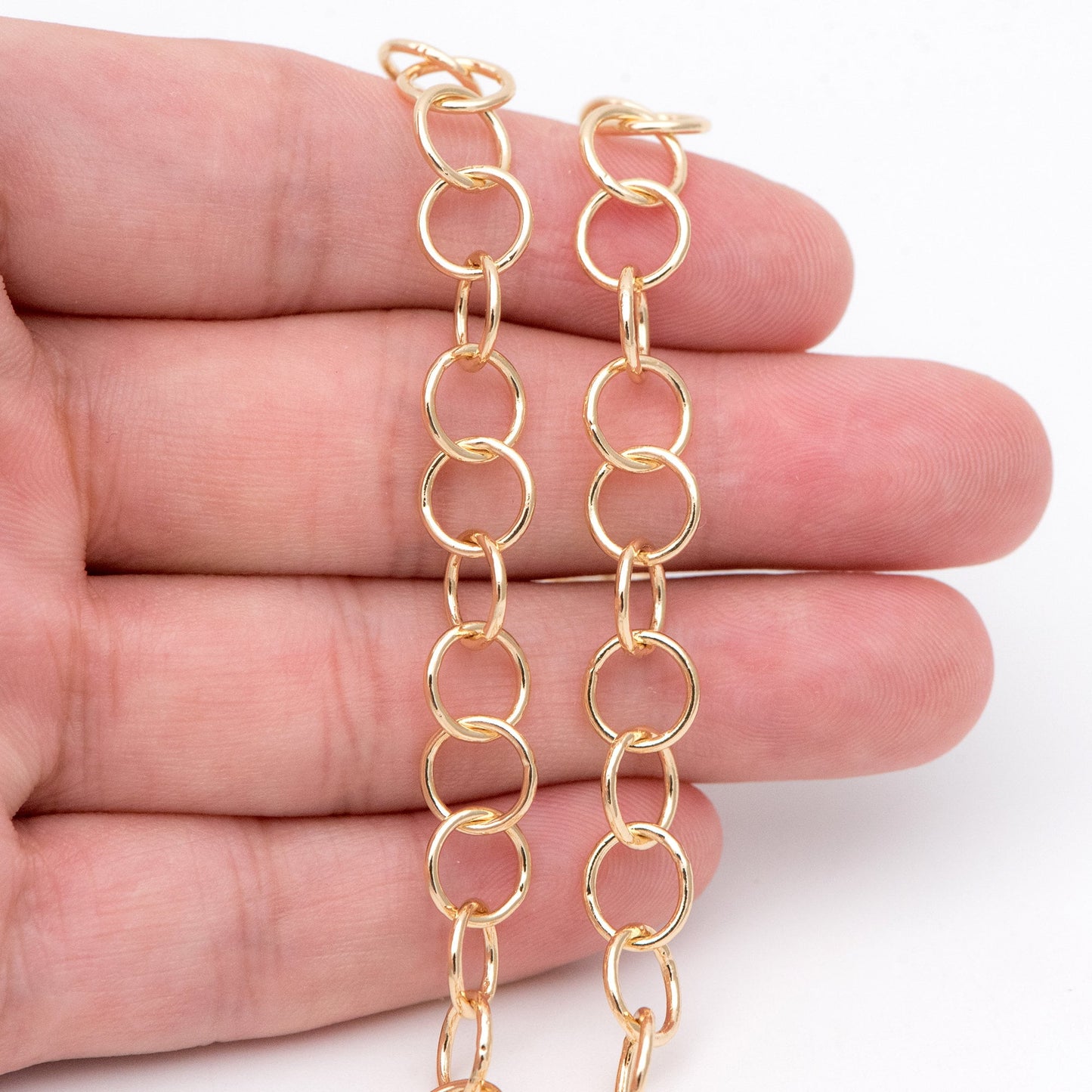 Gold/ Silver/ Rose Gold Round Loop Chain 8mm, 18K Real Gold/ Rhodium plated Brass, Circle Link Chains (#LK-413)/ 1 Meter=3.3ft