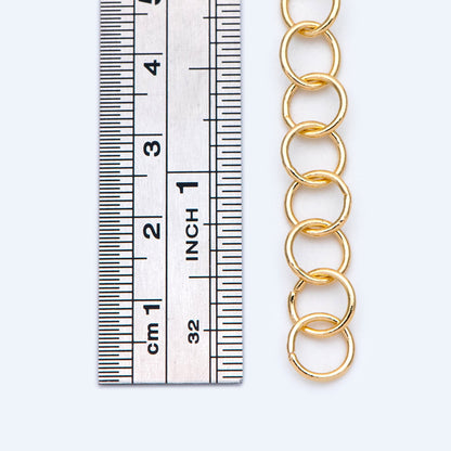 Gold/ Silver/ Rose Gold Round Loop Chain 8mm, 18K Real Gold/ Rhodium plated Brass, Circle Link Chains (#LK-413)/ 1 Meter=3.3ft