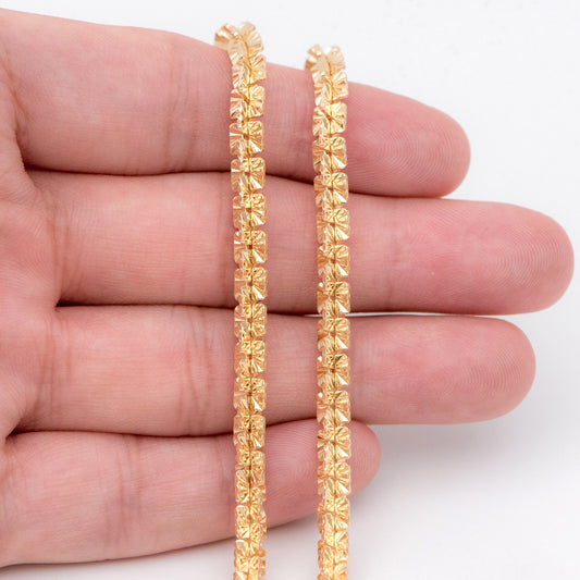 Gold plated Brass Specialty Chains 8mm, Flower Link Chain Findings Wholesale (#LK-414)/ 1 Meter=3.3 ft
