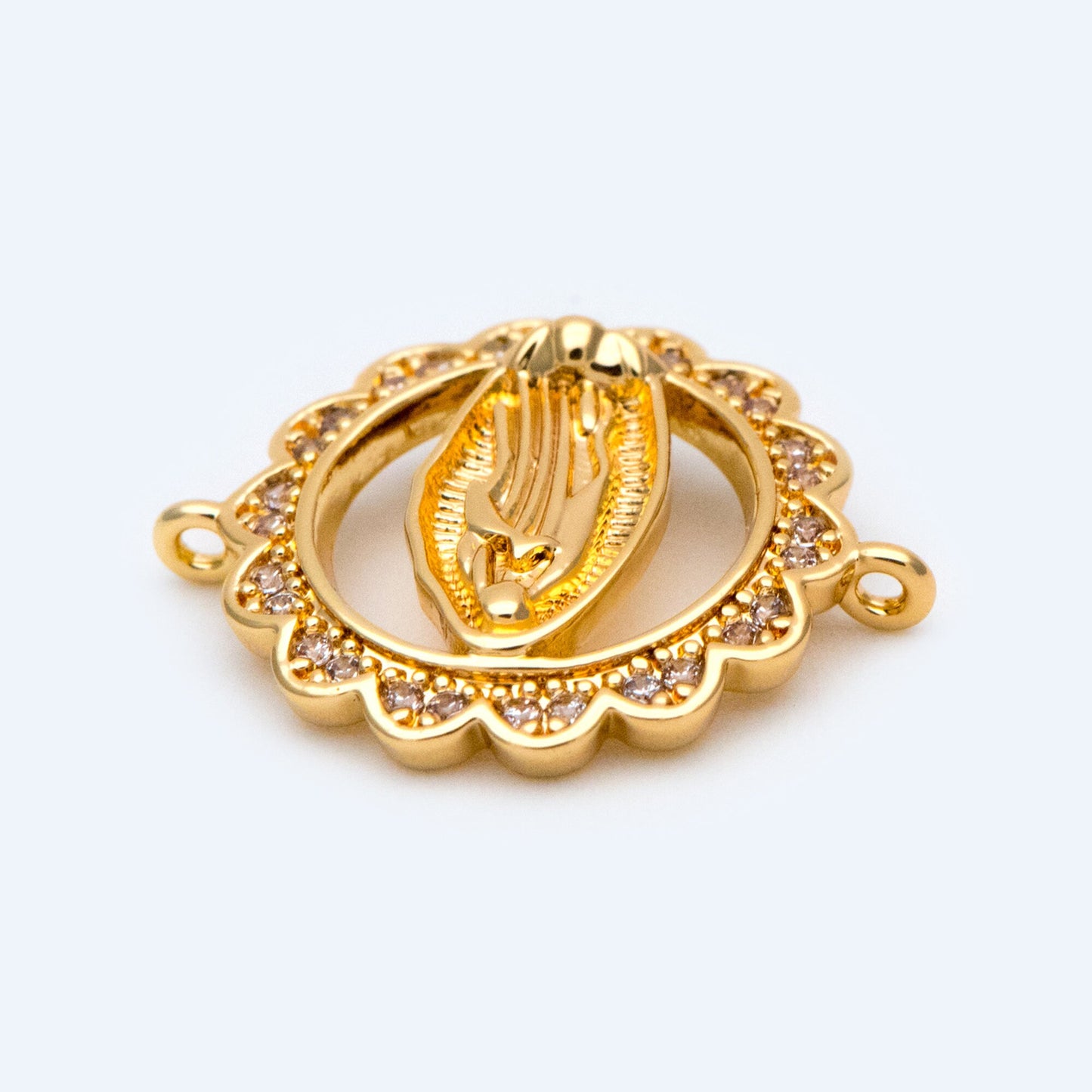 4pcs CZ pave Gold Hollow Virgin Mother Mary Connectors, Catholic Baptism Lady Guadalupe Charm, Medallion Religious Jewelry Craft (GB-4395-C)