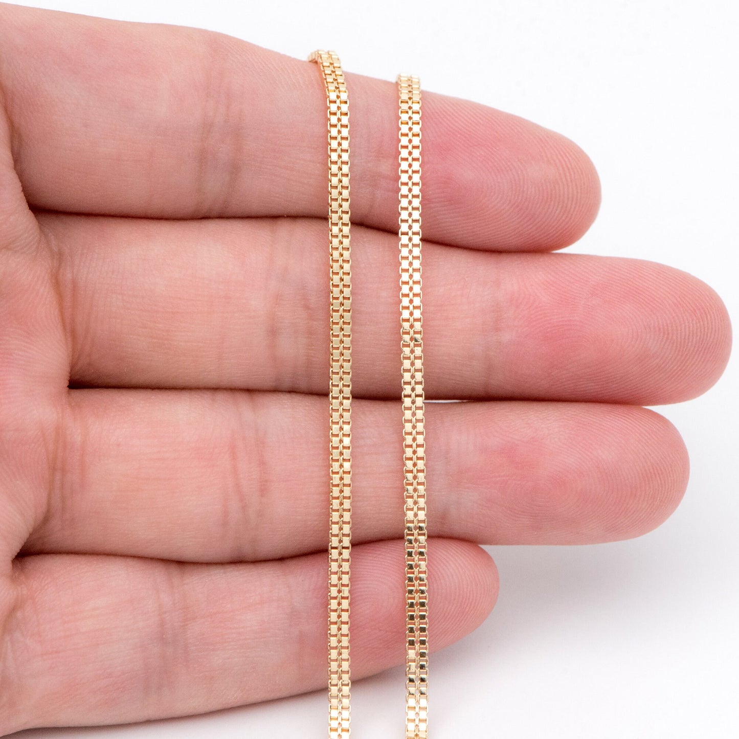 Gold plated Brass Flat Box Chain 2x1mm, Wholesale Craft Supplies Findings (#LK-410)/ 1 Meter=3.3 ft