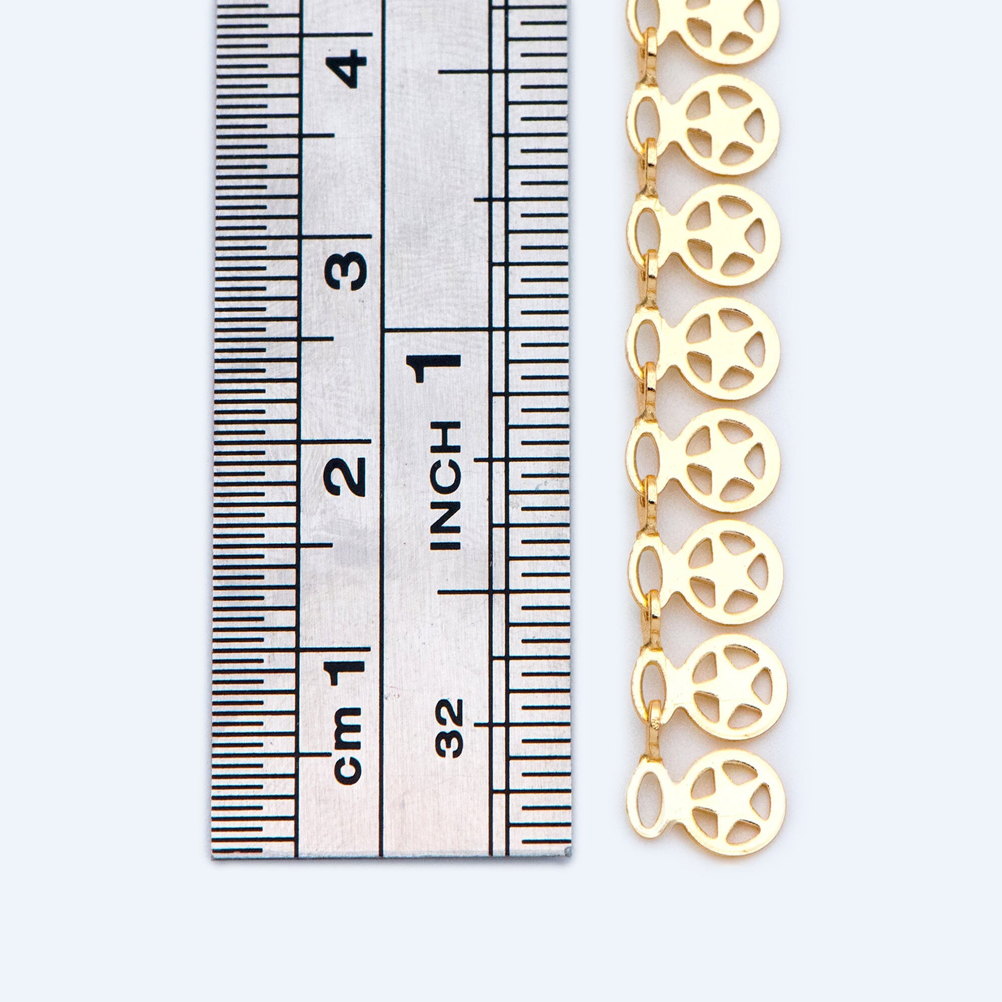 Gold Star Charm chain, 18K Real Gold plated Brass Chain, Quality Chain for Necklace Wholesale (#LK-417)/ 1 Meter=3.3ft