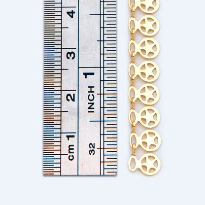Gold Star Charm chain, 18K Real Gold plated Brass Chain, Quality Chain for Necklace Wholesale (#LK-417)/ 1 Meter=3.3ft