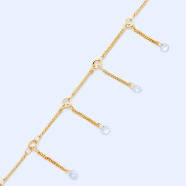 Gold Cable Chains with Clear CZ, Gold plated Brass Chain Wholesale, Jewelry Supply(#LK-420)/ 1 Meter=3.3 ft