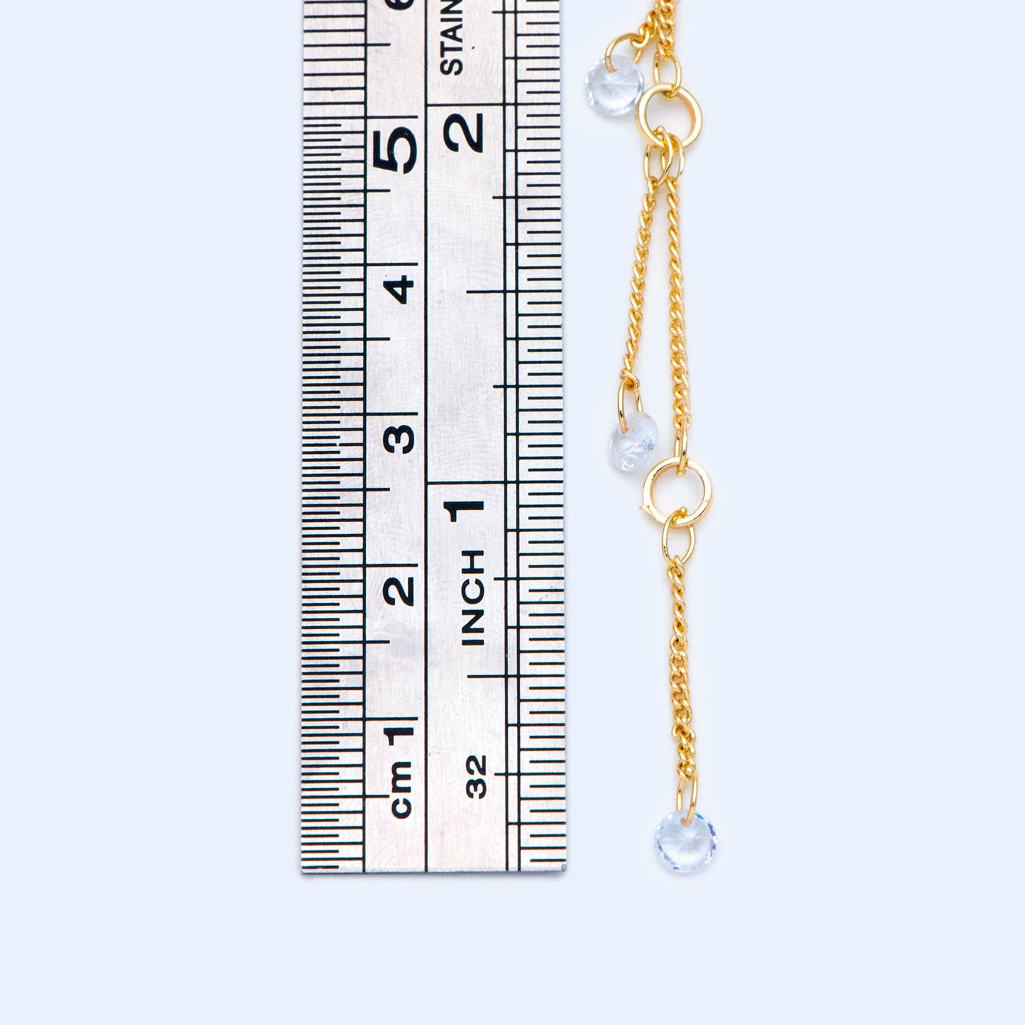 Gold Cable Chains with Clear CZ, Gold plated Brass Chain Wholesale, Jewelry Supply(#LK-420)/ 1 Meter=3.3 ft