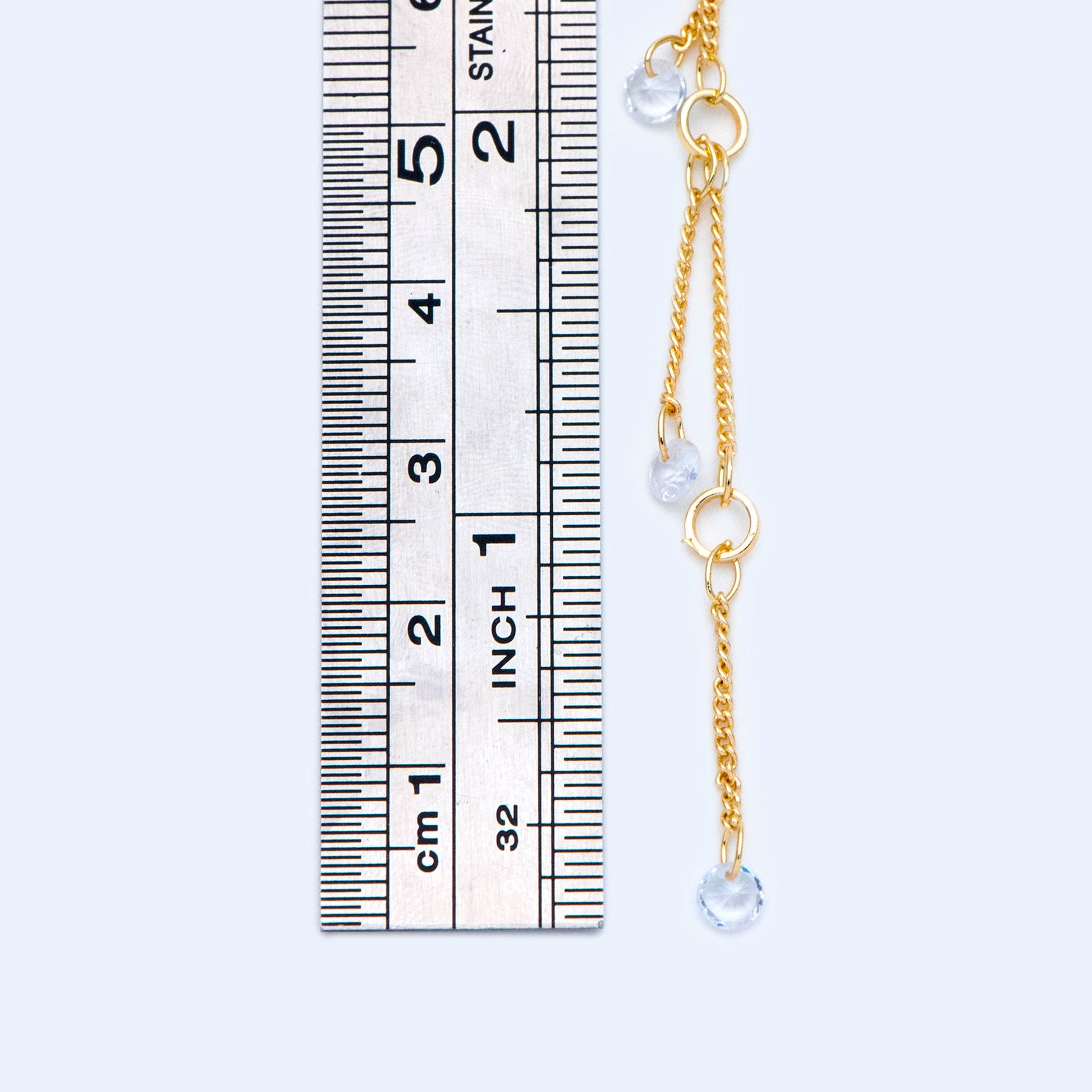 Gold Cable Chains with Clear CZ, Gold plated Brass Chain Wholesale, Jewelry Supply(#LK-420)/ 1 Meter=3.3 ft