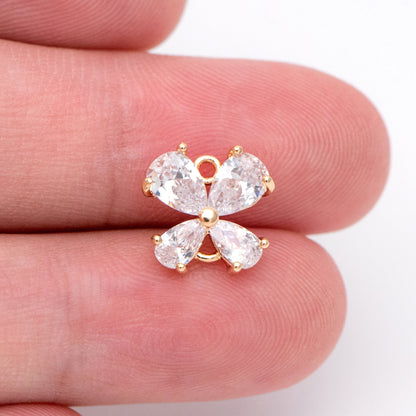 10pcs Gold plated Brass Butterfly Charms, CZ pave Butterfly Pendants 11x10mm (GB-1492)