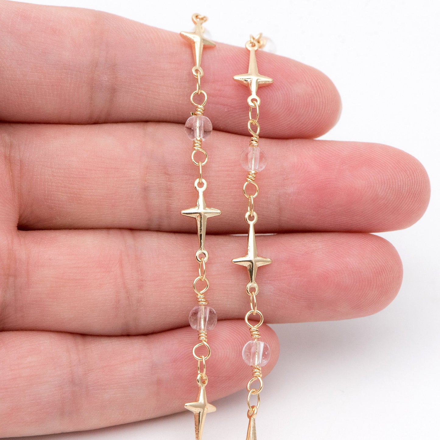 Glass Beads and Cross Chain, Gold plated Brass Designer Chain, Jewelry Supply (#LK-399)/ 1 Meter=3.3ft