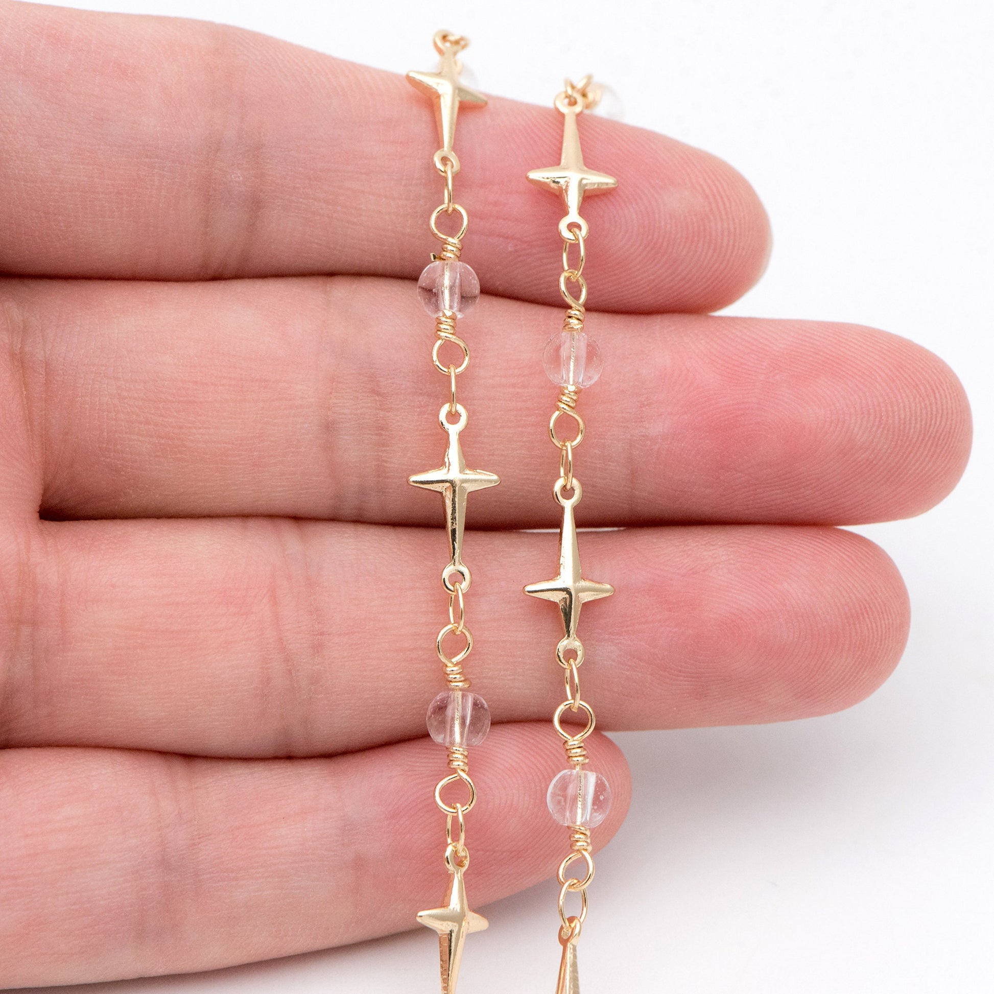 Glass Beads and Cross Chain, Gold plated Brass Designer Chain, Jewelry Supply (#LK-399)/ 1 Meter=3.3ft