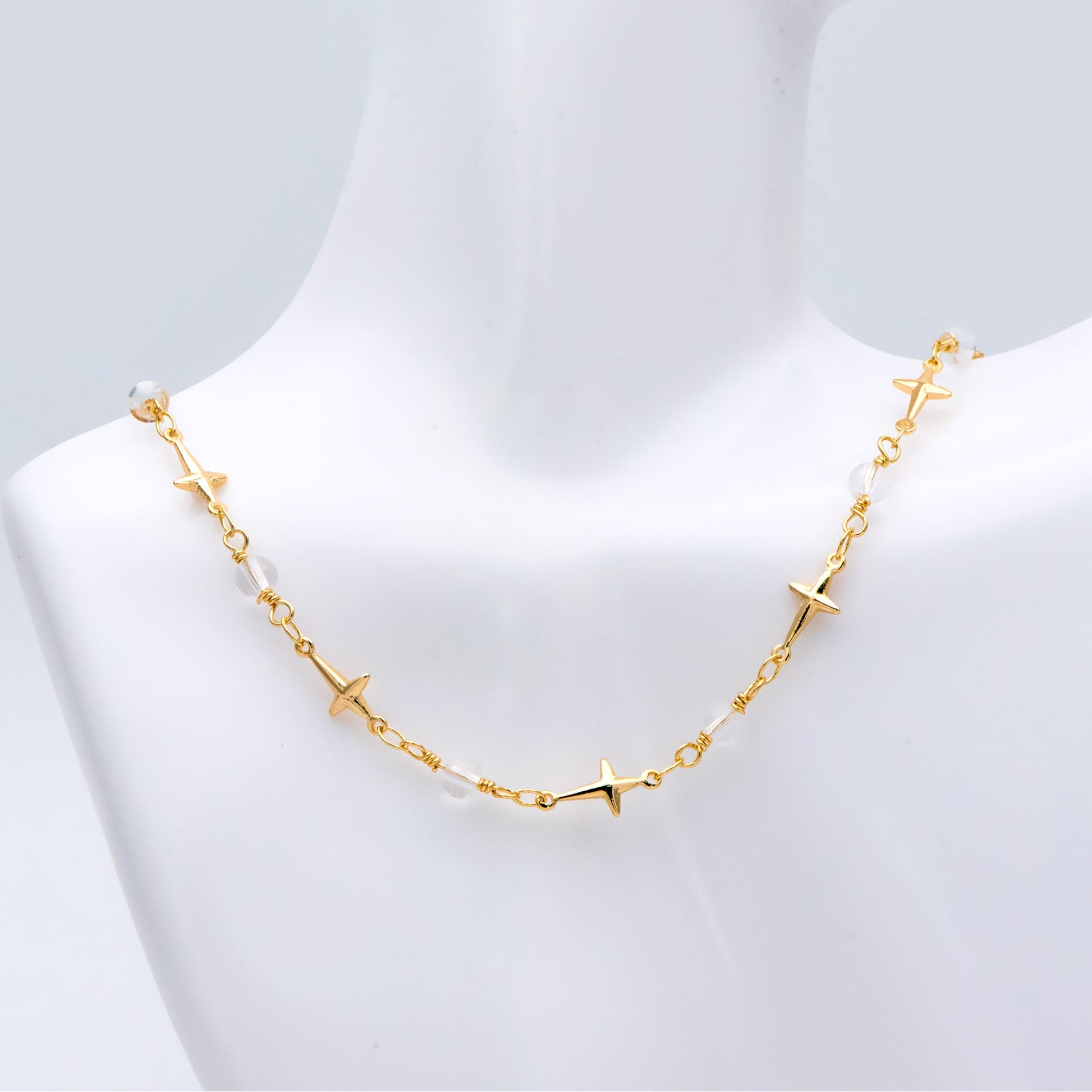 Glass Beads and Cross Chain, Gold plated Brass Designer Chain, Jewelry Supply (#LK-399)/ 1 Meter=3.3ft