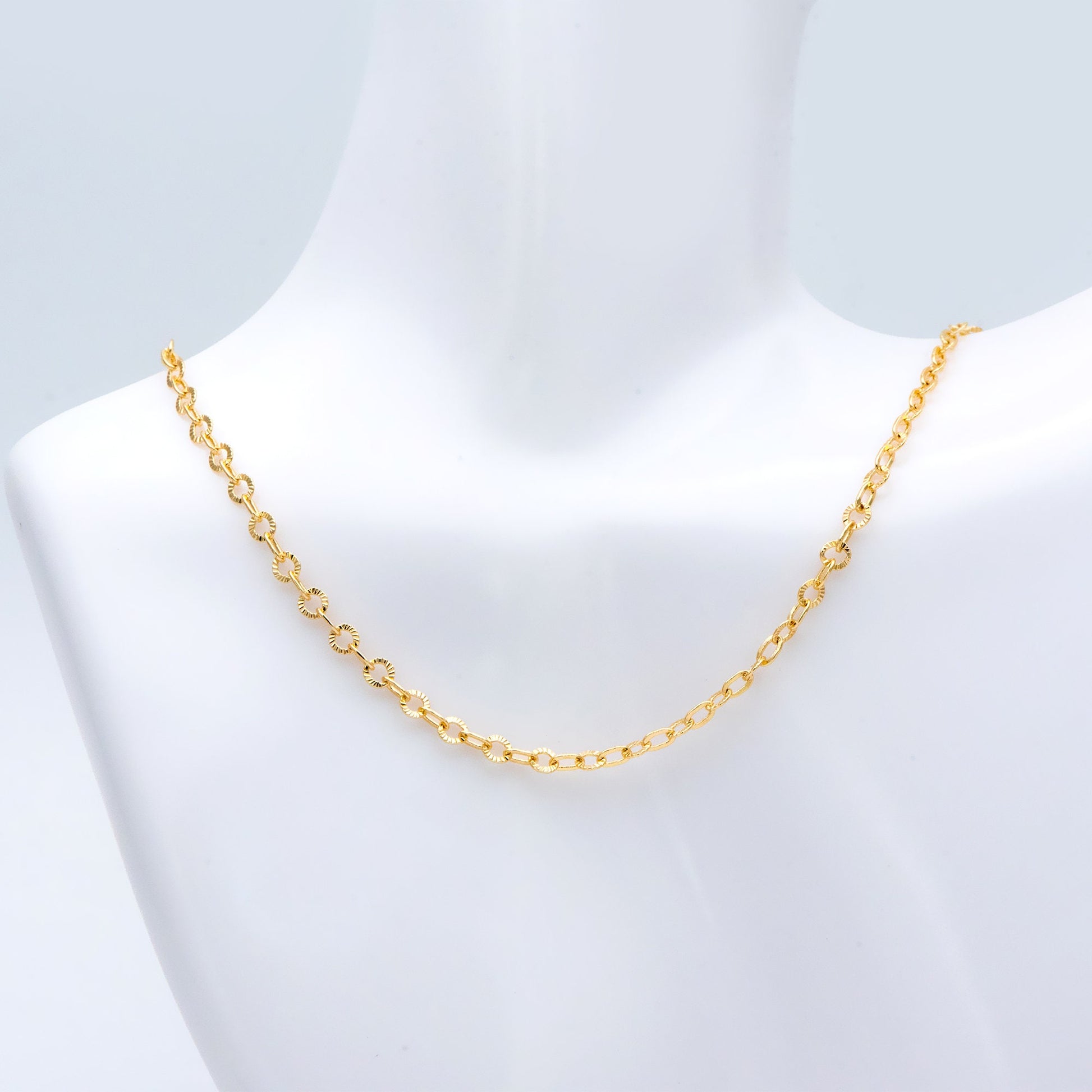 Gold Round Cable Chain 3.2mm, 18K Gold plated Brass, Circle Link Chains (#LK-404)/ 1 Meter=3.3ft
