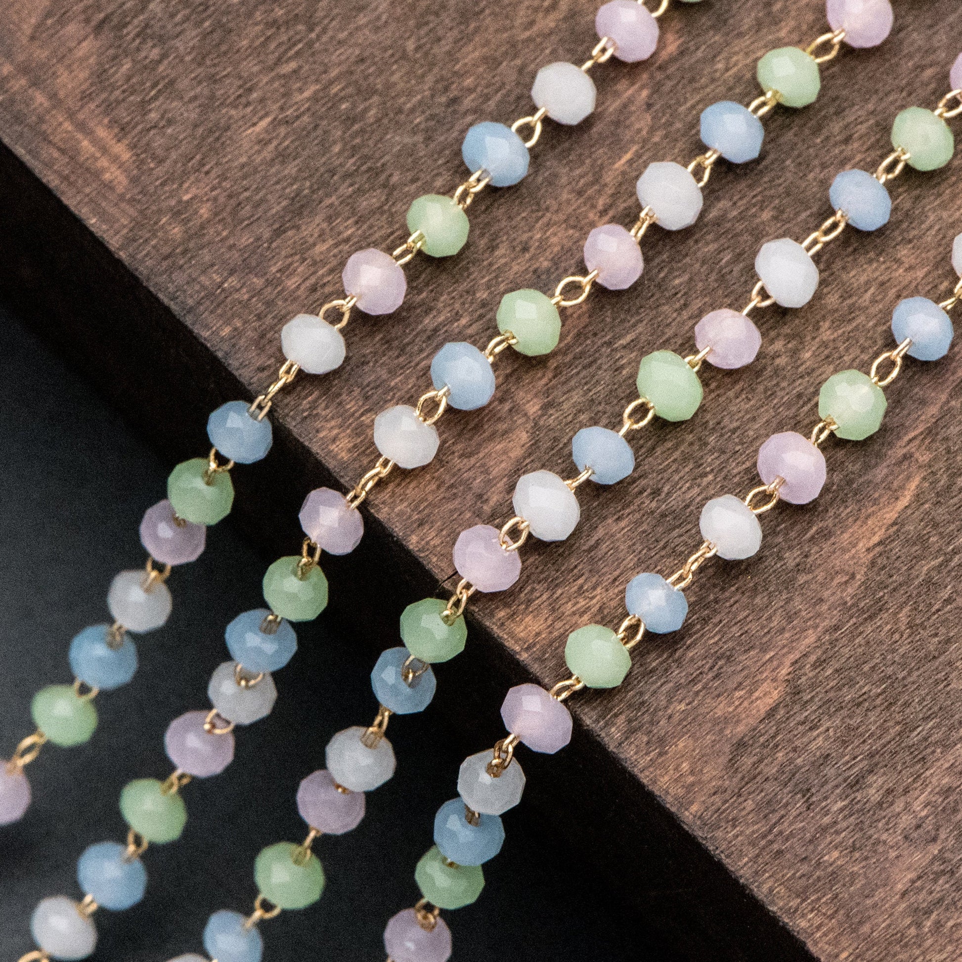 Gold plated Brass Beaded Chains, 3mm Glass Rondelle Beads, Necklace Chain Components (#LK-412-1)/ 1 Meter=3.3 ft