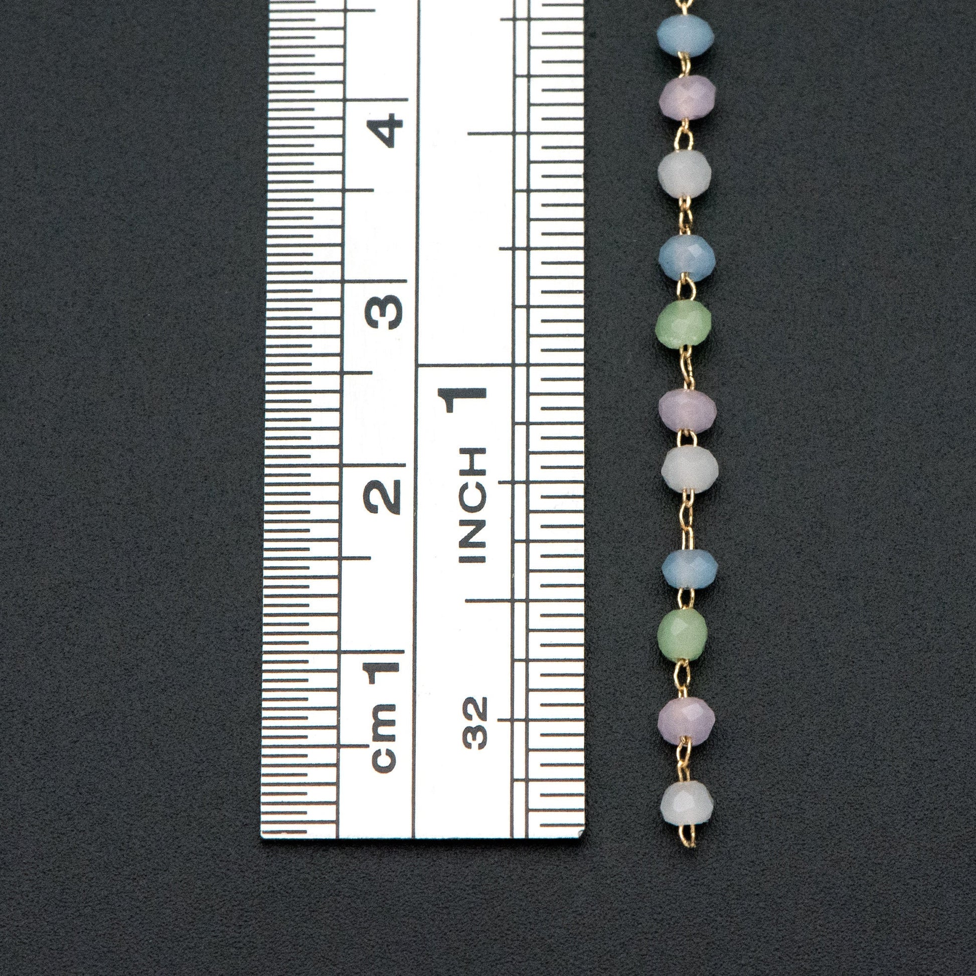 Gold plated Brass Beaded Chains, 3mm Glass Rondelle Beads, Necklace Chain Components (#LK-412-1)/ 1 Meter=3.3 ft