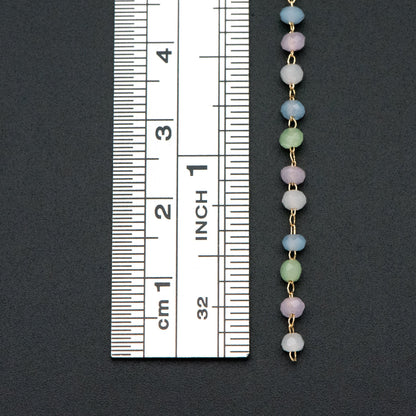 Gold plated Brass Beaded Chains, 3mm Glass Rondelle Beads, Necklace Chain Components (#LK-412-1)/ 1 Meter=3.3 ft