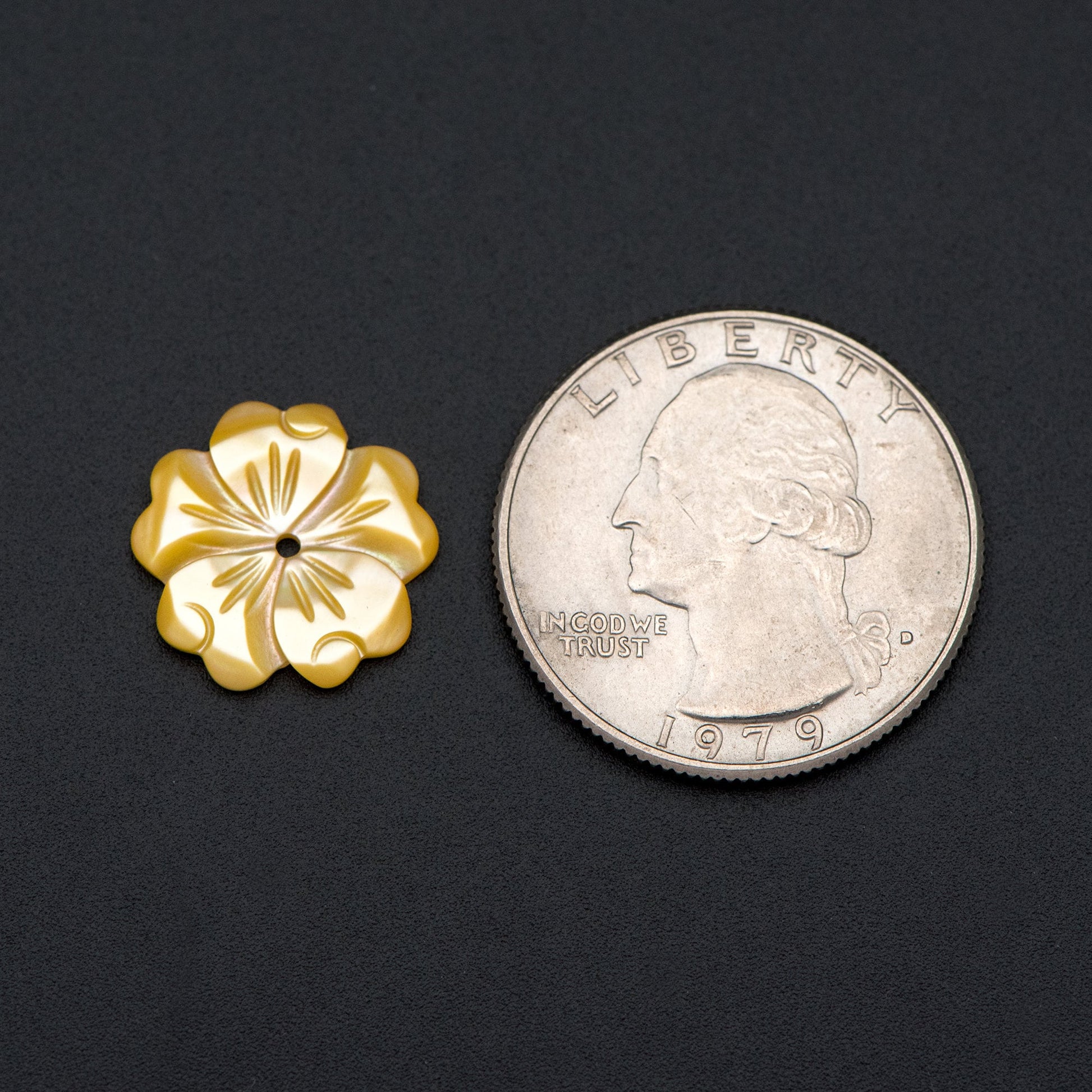 10pcs Yellow Mother of Pearl Flowers, Carved MOP Shell Flowers 15mm, Center Drilled (V1356-2)