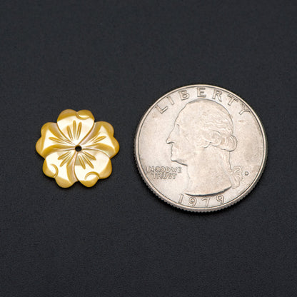 10pcs Yellow Mother of Pearl Flowers, Carved MOP Shell Flowers 15mm, Center Drilled (V1356-2)