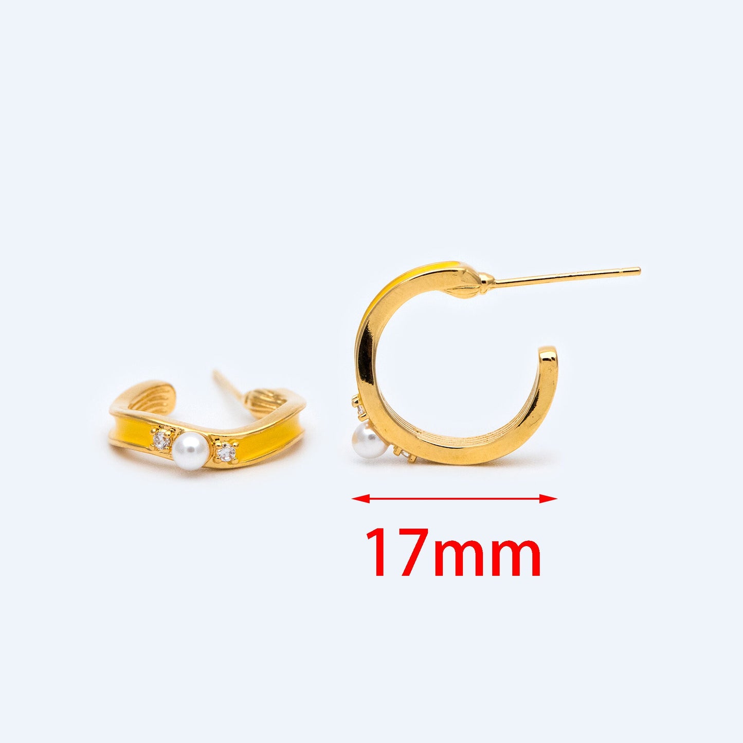 4pcs CZ Pave Yellow Enamel Ear Post 17mm, Real Gold Plated Brass Ear Stud (GB-1474-2)