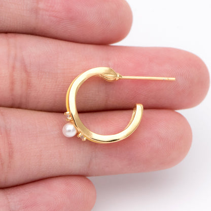 4pcs CZ Pave Yellow Enamel Ear Post 17mm, Real Gold Plated Brass Ear Stud (GB-1474-2)