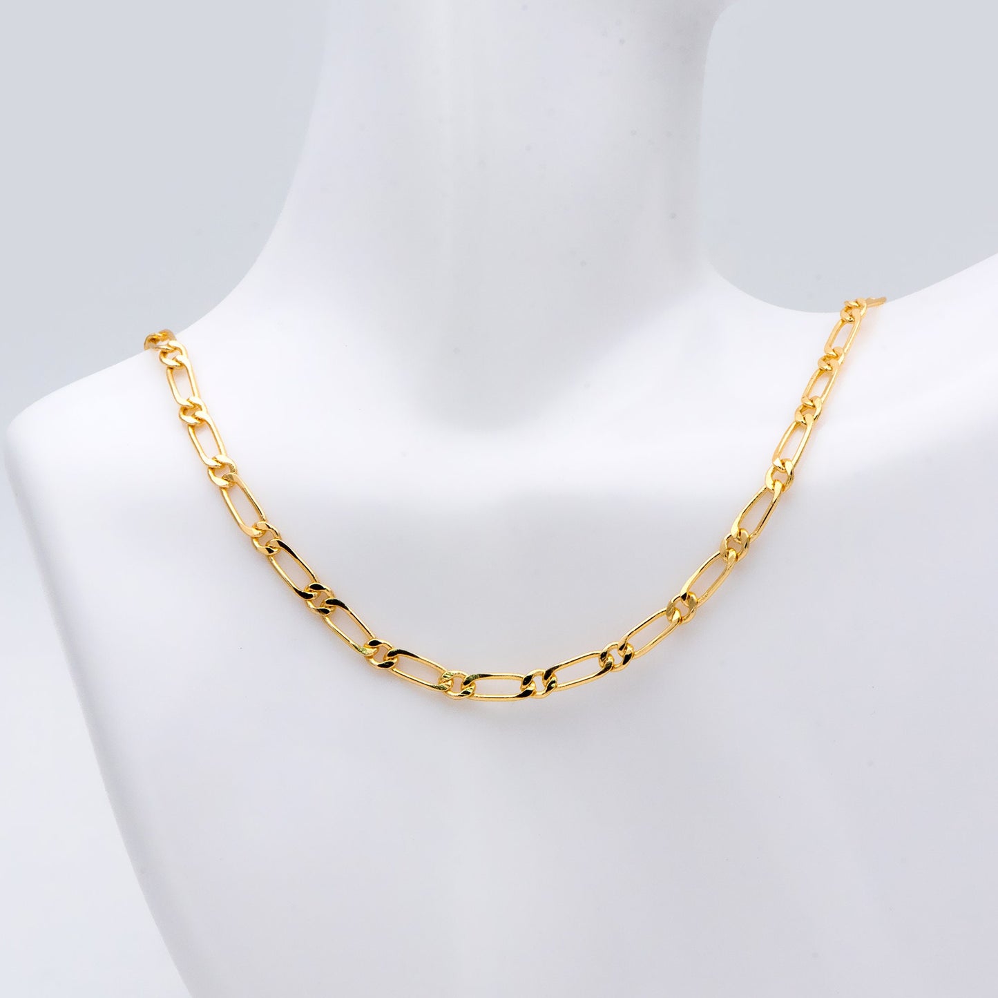 Gold/ Rhodium plated Brass Oval Cable Chains, Figaro Chain Supplies Wholesale (#LK-384)/ 1 Meter=3.3 ft