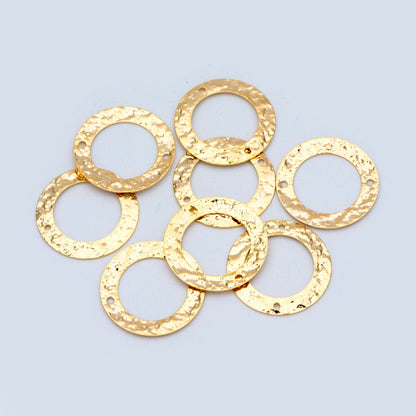 10pcs Gold/ Silver tone Circle Disc Connector Pendant 21mm, Gold/ Rhodium plated Brass Geometric Hammered Charms (GB-1422-A)