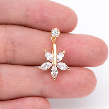 4pcs CZ Pave Flower Ear Posts 14x22mm, Real Gold Plated Brass Stud Earrings (#GB-1494)