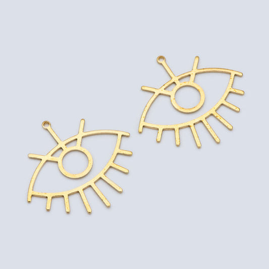 10pcs Raw Brass Evil Eye Charm Pendants 36mm (RB-189)