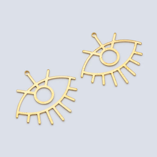 10pcs Raw Brass Evil Eye Charm Pendants 36mm (RB-189)