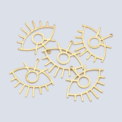 10pcs Raw Brass Evil Eye Charm Pendants 36mm (RB-189)