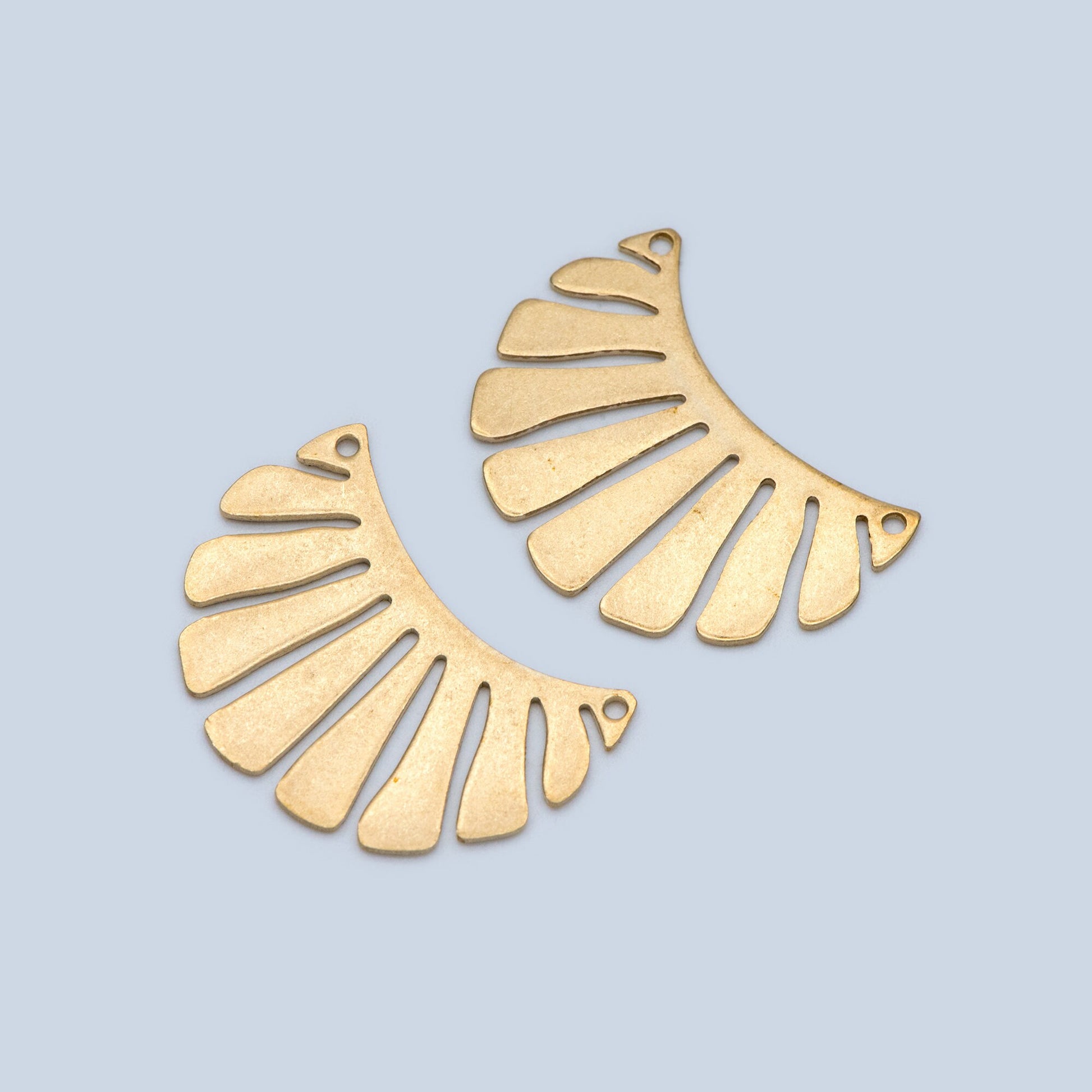 10pcs Raw Brass Leaf Charm Connectors 30x22mm, Solid Brass Fan Pendants Wholesale (RB-190)