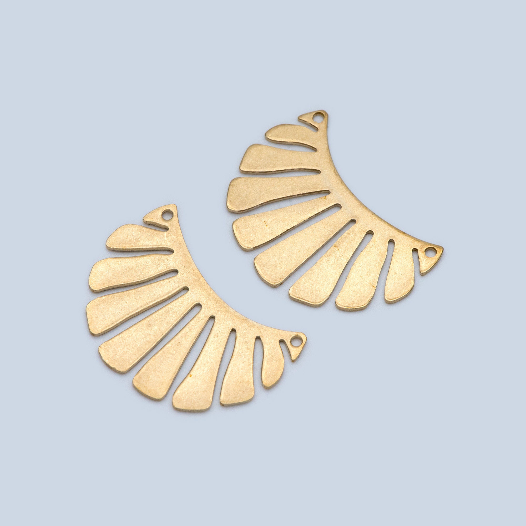 10pcs Raw Brass Leaf Charm Connectors 30x22mm, Solid Brass Fan Pendants Wholesale (RB-190)
