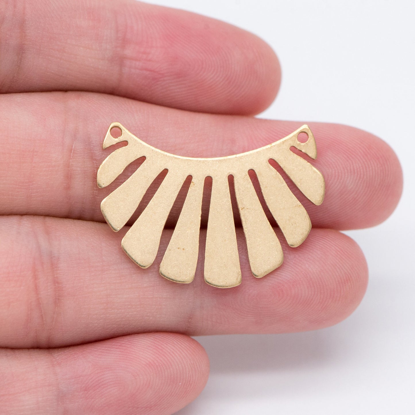 10pcs Raw Brass Leaf Charm Connectors 30x22mm, Solid Brass Fan Pendants Wholesale (RB-190)