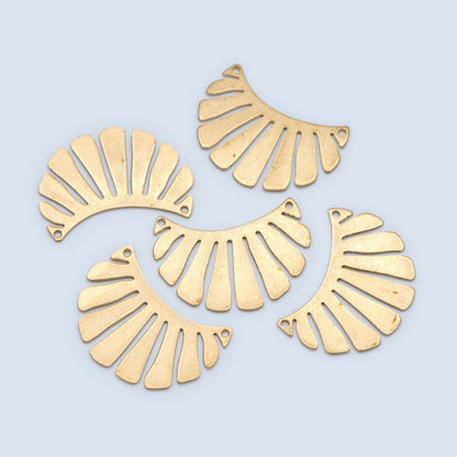 10pcs Raw Brass Leaf Charm Connectors 30x22mm, Solid Brass Fan Pendants Wholesale (RB-190)