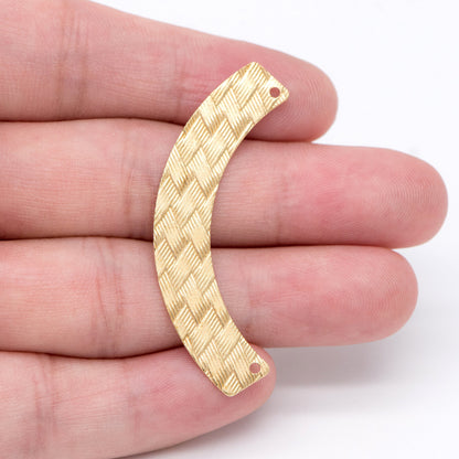 10pcs Raw Brass Curved Bar Connectors 47mm, Solid Brass Charm Pendants Wholesale (RB-191)