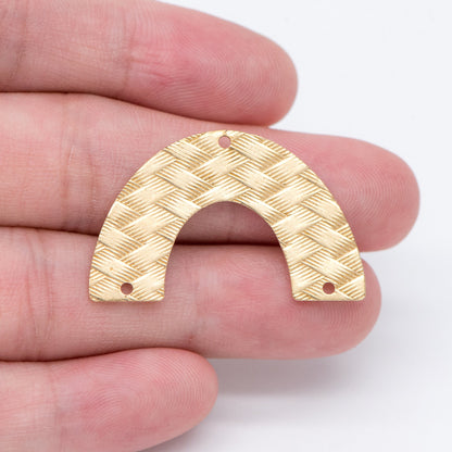 20pcs Raw Brass Fan Charm Connectors 34x21mm, Rainbow Shaped Brass Pendants Wholesale (RB-194)